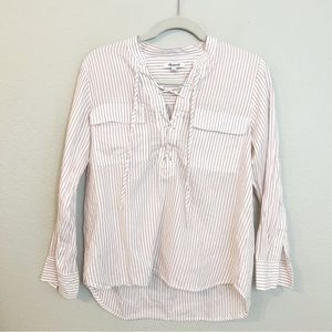 Madewell Long Sleeve‎ Lace Up Striped Blouse
